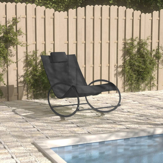 Bain de soleil avec coussin en acier et textilène noir
