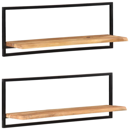 Wall shelves 2 pcs. 100x24x35 cm solid acacia wood and steel