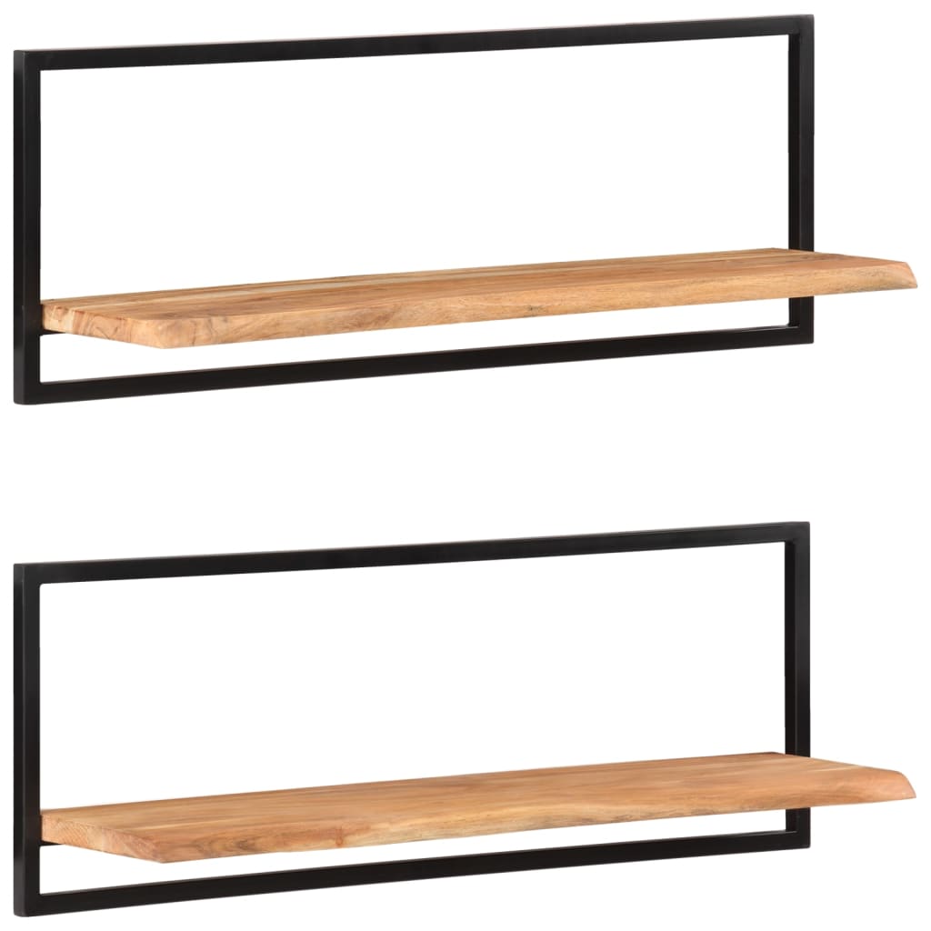 Wall shelves 2 pcs. 100x24x35 cm solid acacia wood and steel