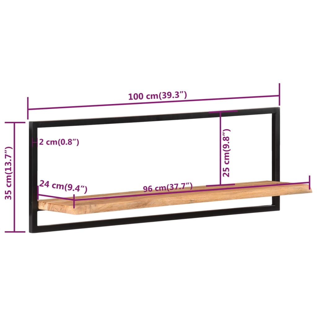 Wall shelves 2 pcs. 100x24x35 cm solid acacia wood and steel