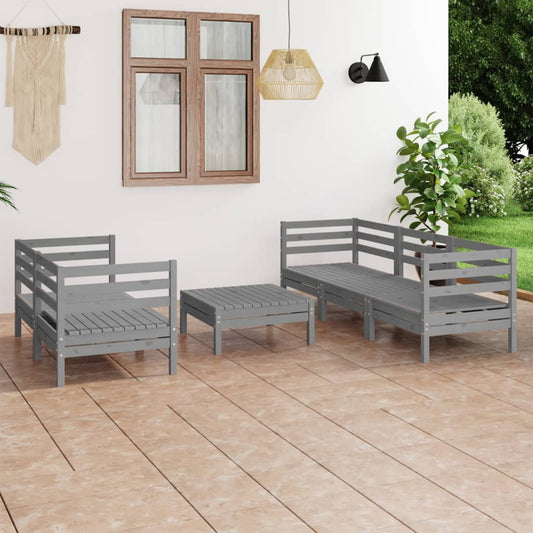 6-tlg. Garten-Lounge-Set Grau Kiefer Massivholz