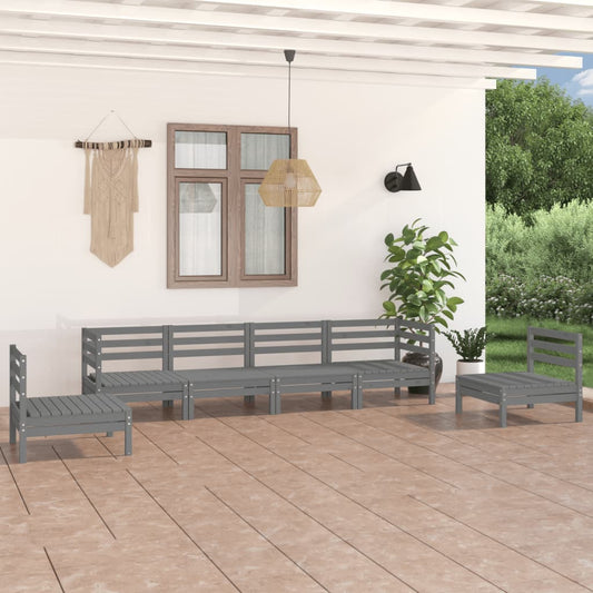6-piece garden lounge set, grey pine solid wood