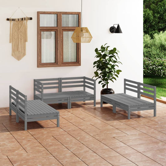 6-piece garden lounge set, grey, solid pine wood