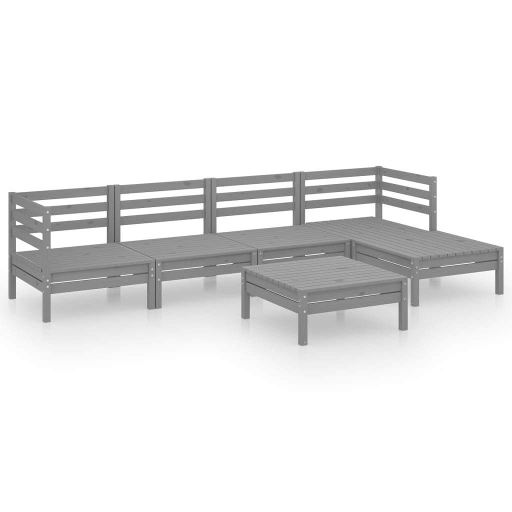 6-tlg. Garten-Lounge-Set Massivholz Kiefer Grau