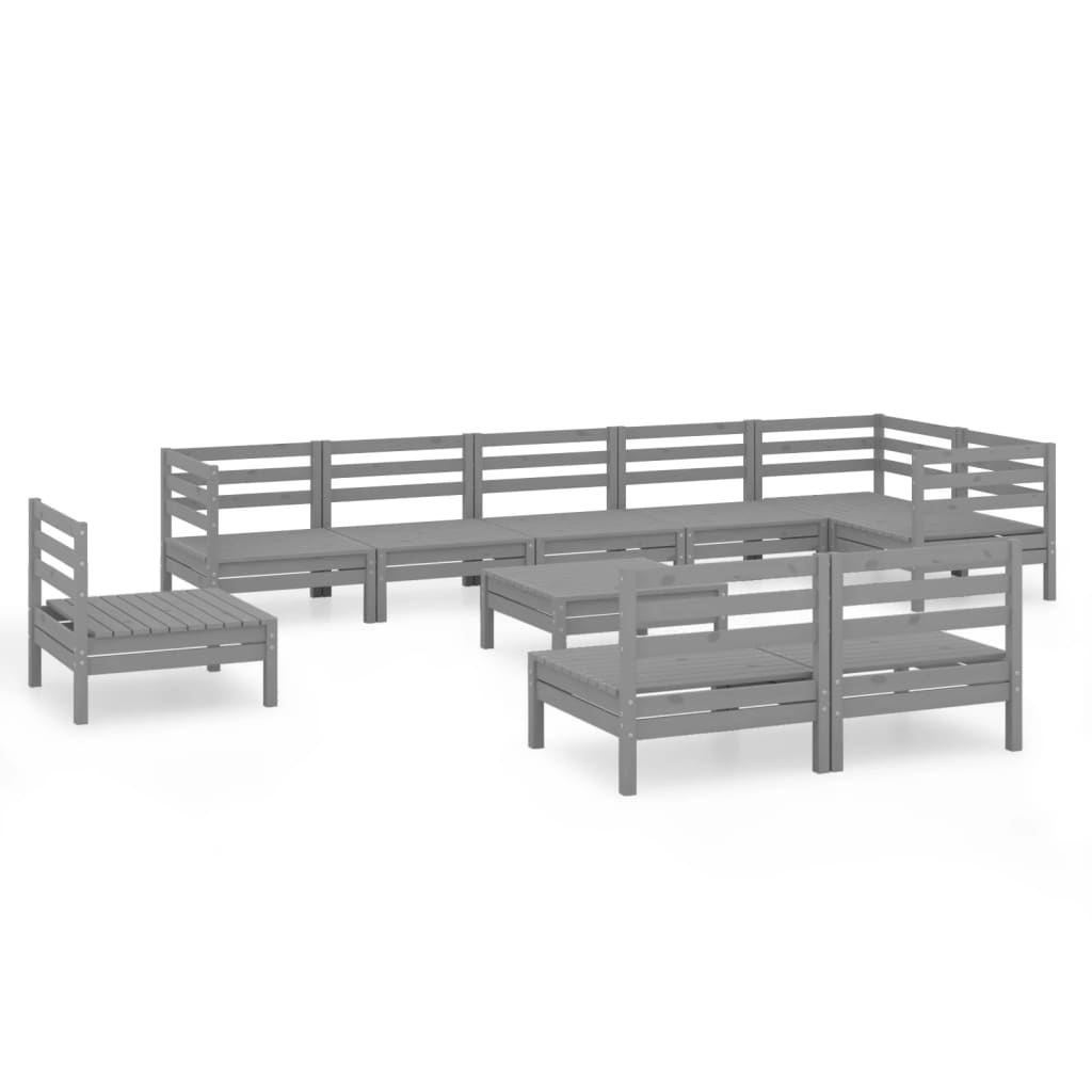 10-tlg. Garten-Lounge-Set Massivholz Kiefer Grau