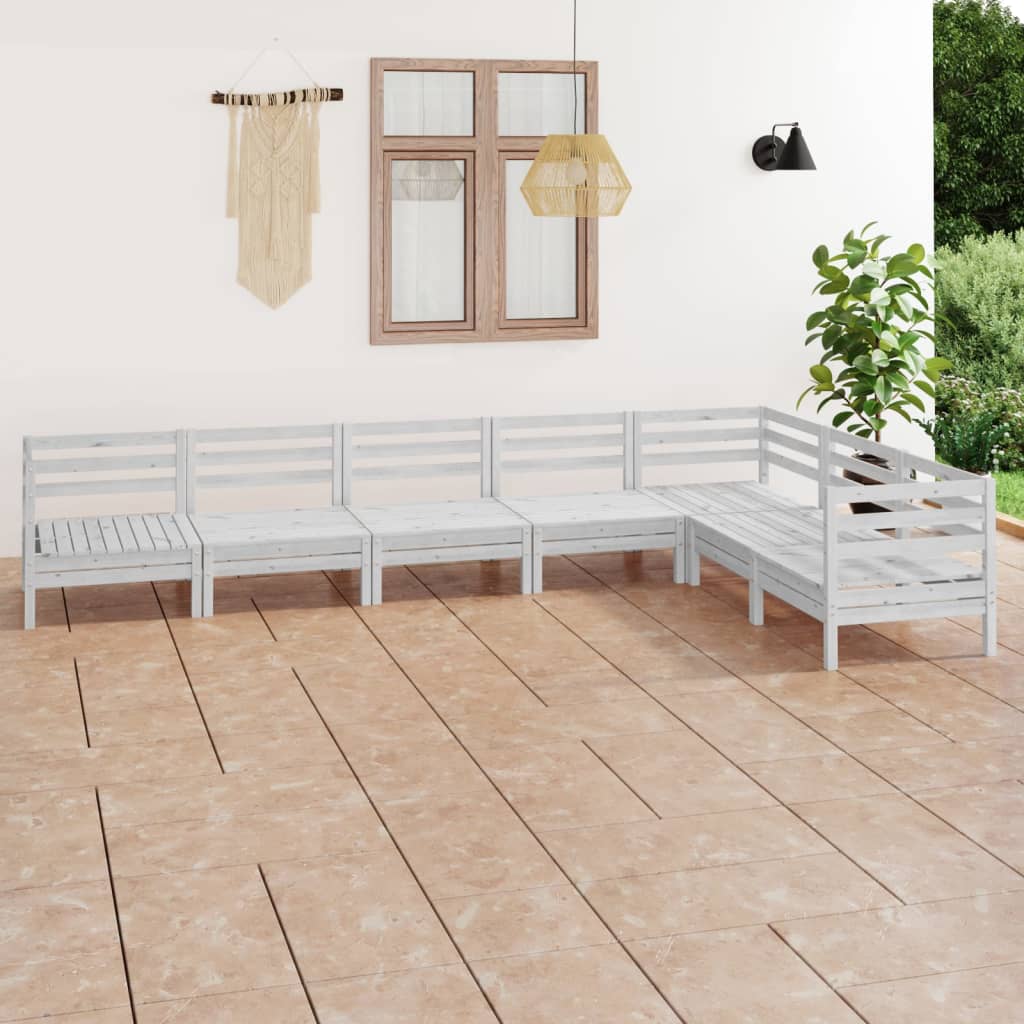 7-tlg. Garten-Lounge-Set Massivholz Kiefer Weiß