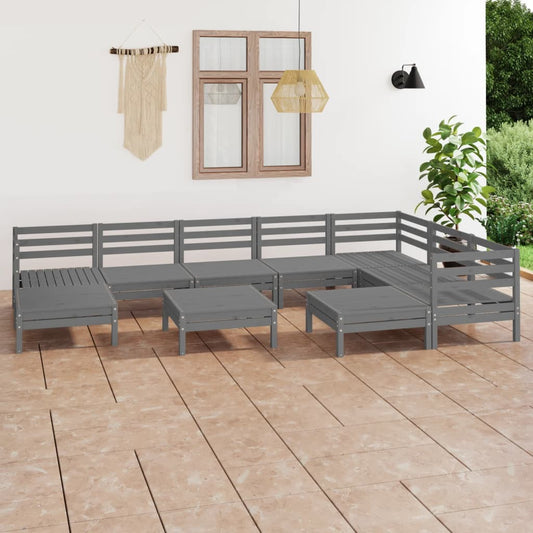 10-tlg. Garten-Lounge-Set Massivholz Kiefer Grau