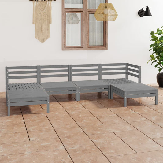 6-piece garden lounge set, grey, solid pine wood