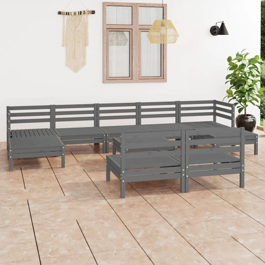 10-tlg. Garten-Lounge-Set Grau Massivholz Kiefer