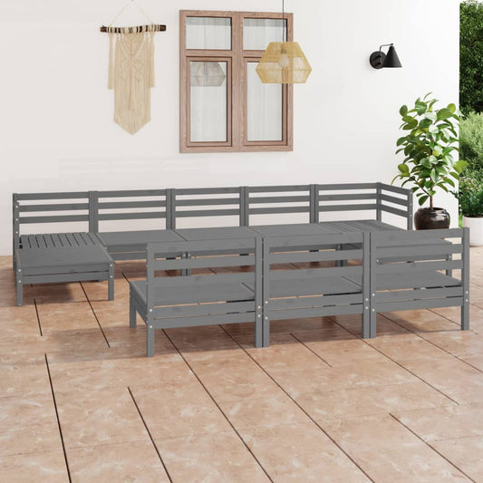 10-tlg. Garten-Lounge-Set Grau Massivholz Kiefer