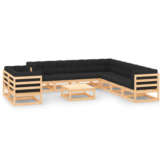 10-tlg. Garten-Lounge-Set mit Kissen Massivholz Kiefer