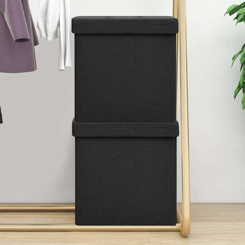 Hocker mit Stauraum 2 Stk. Schwarz Leinenoptik