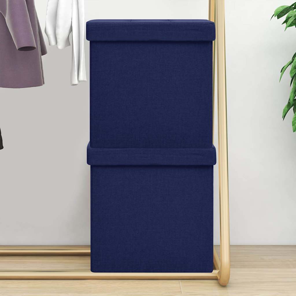 Hocker mit Stauraum 2 Stk. Blau Leinenoptik