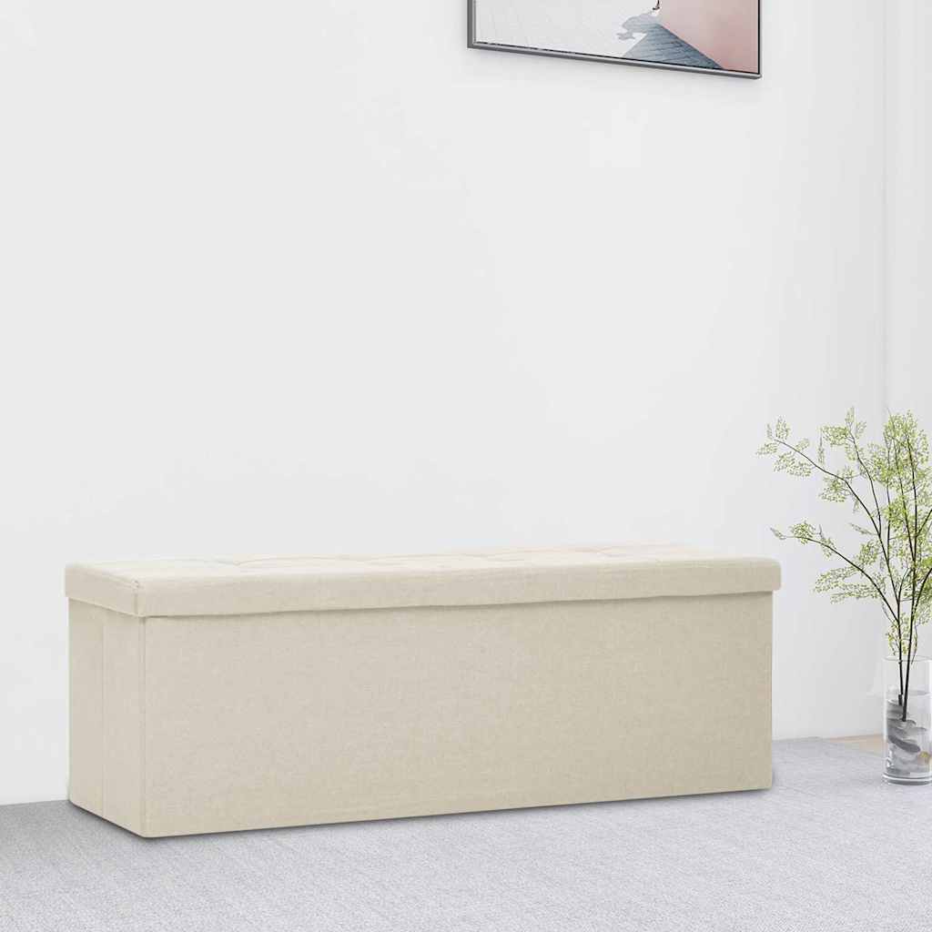 Faltbare Sitzbank mit Stauraum Cremeweiß Leinenoptik