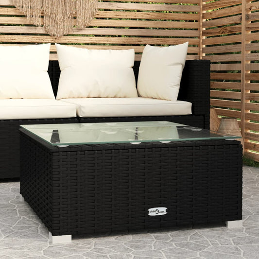 Table basse de jardin noire 60x60x30 cm en résine tressée et verre