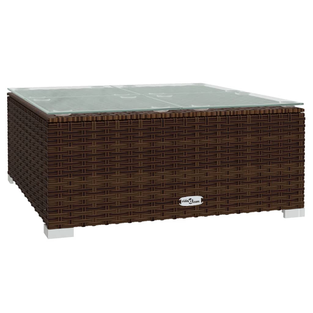 Table basse de jardin marron 60x60x30 cm en résine tressée et verre