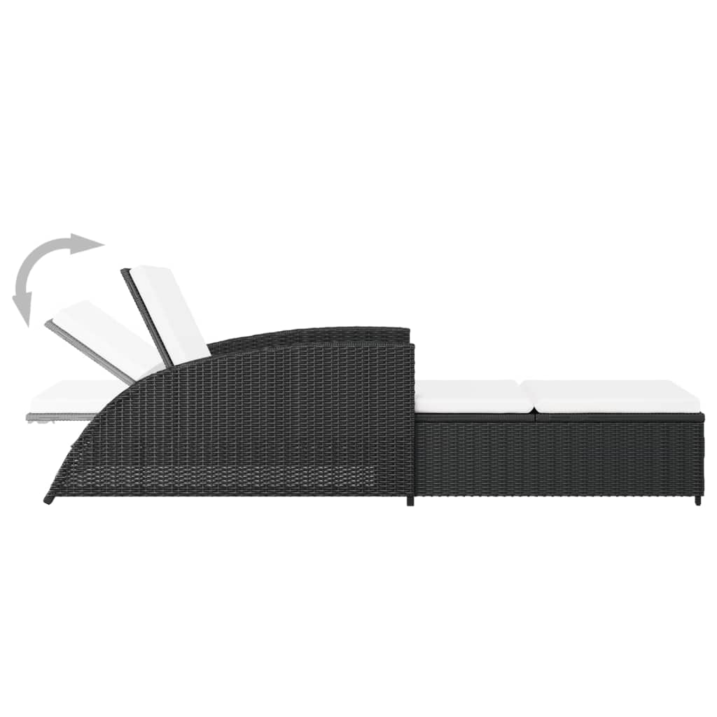 Chaise longue avec coussin blanc crème en résine tressée noire