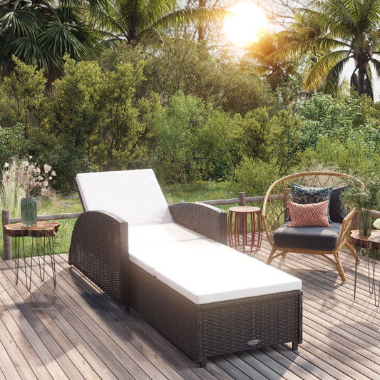 Chaise longue avec coussin blanc crème en résine tressée noire