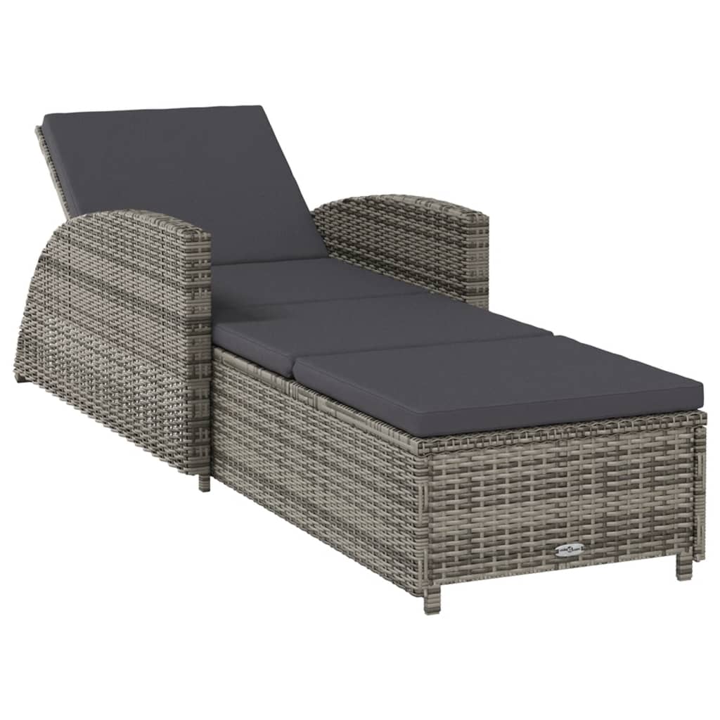Sun lounger with dark grey cushion poly rattan grey