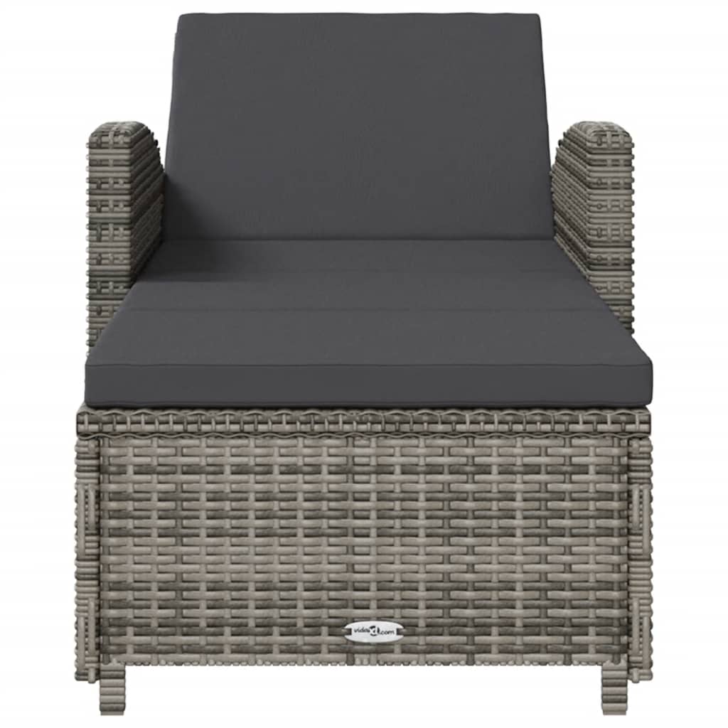 Sun lounger with dark grey cushion poly rattan grey