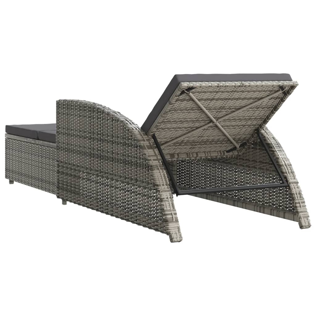Sun lounger with dark grey cushion poly rattan grey