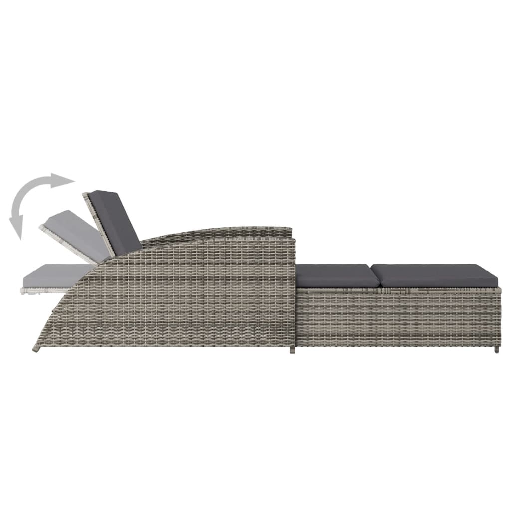 Sun lounger with dark grey cushion poly rattan grey