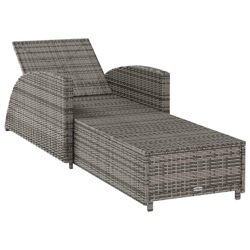Sun lounger with dark grey cushion poly rattan grey