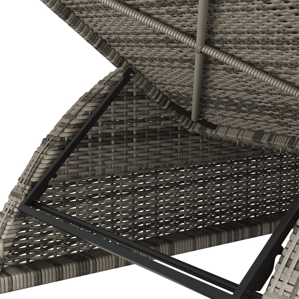 Sun lounger with dark grey cushion poly rattan grey
