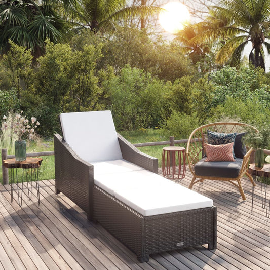 Chaise longue avec coussin blanc crème en résine tressée noire