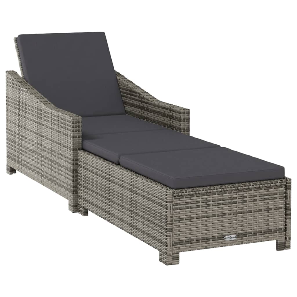 Sonnenliege mit Dunkelgrauer Auflage Poly Rattan Grau