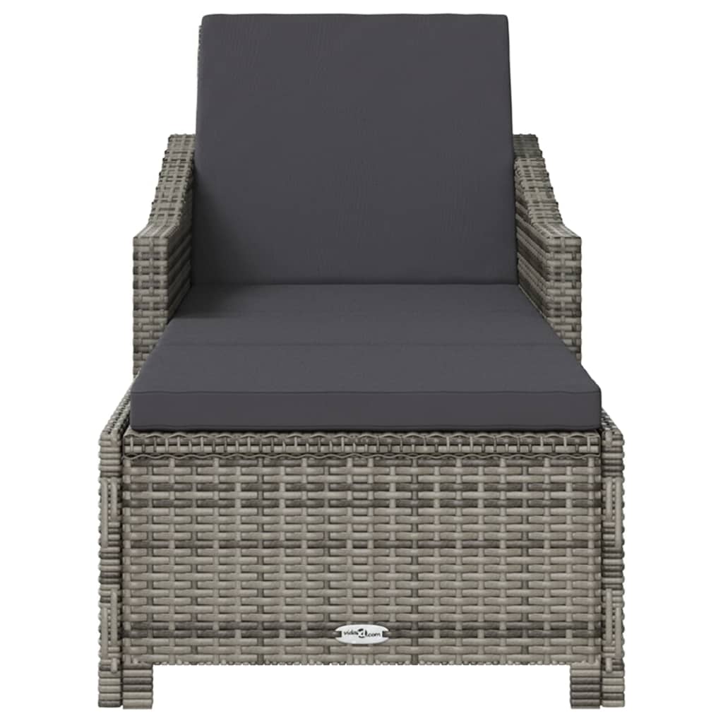 Sonnenliege mit Dunkelgrauer Auflage Poly Rattan Grau