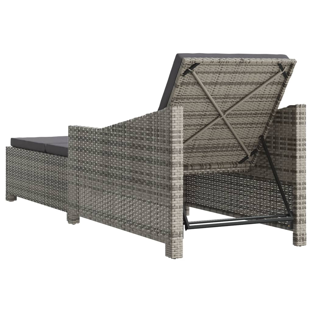 Sonnenliege mit Dunkelgrauer Auflage Poly Rattan Grau