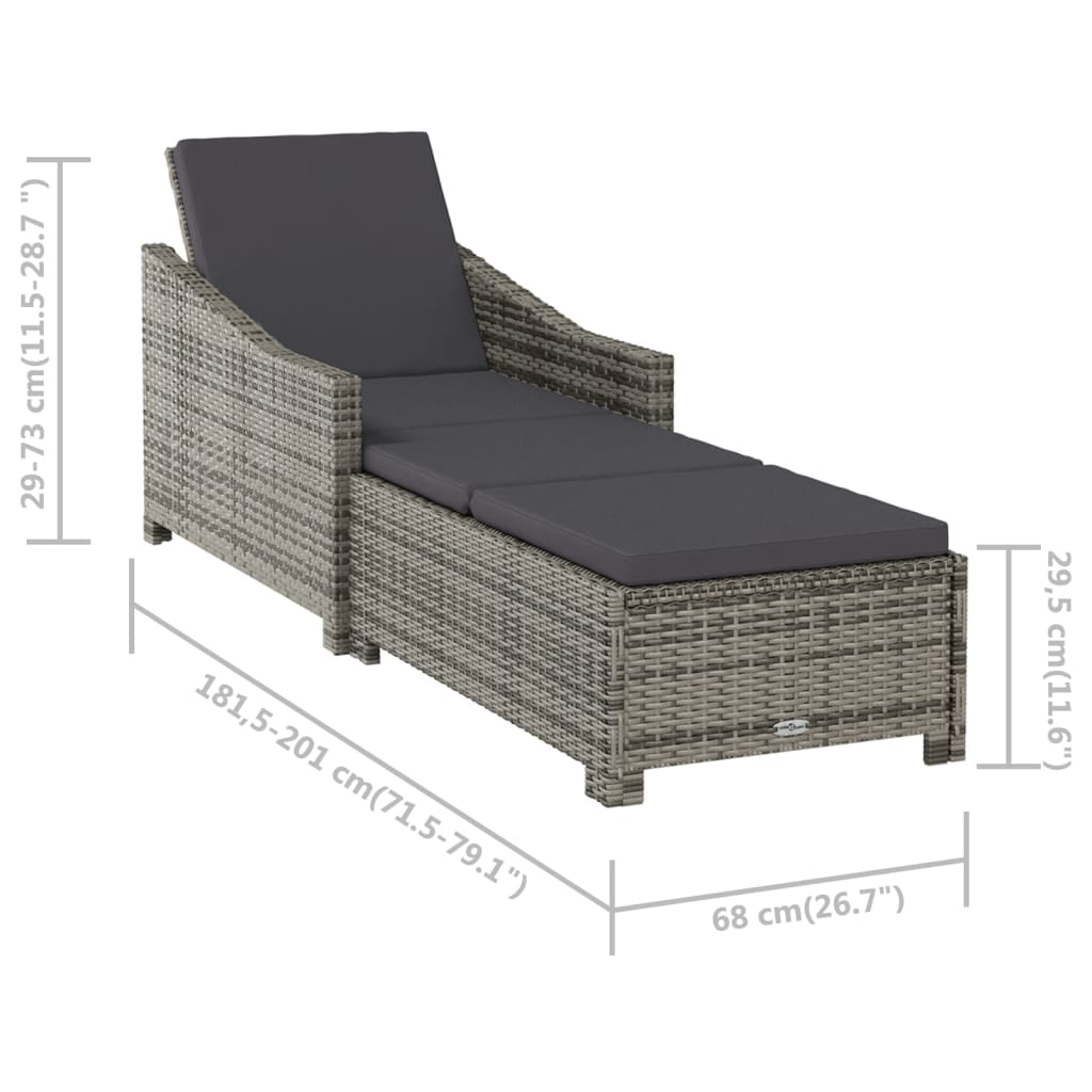 Sonnenliege mit Dunkelgrauer Auflage Poly Rattan Grau