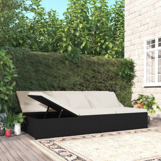 Chaise longue avec coussins en résine tressée noire