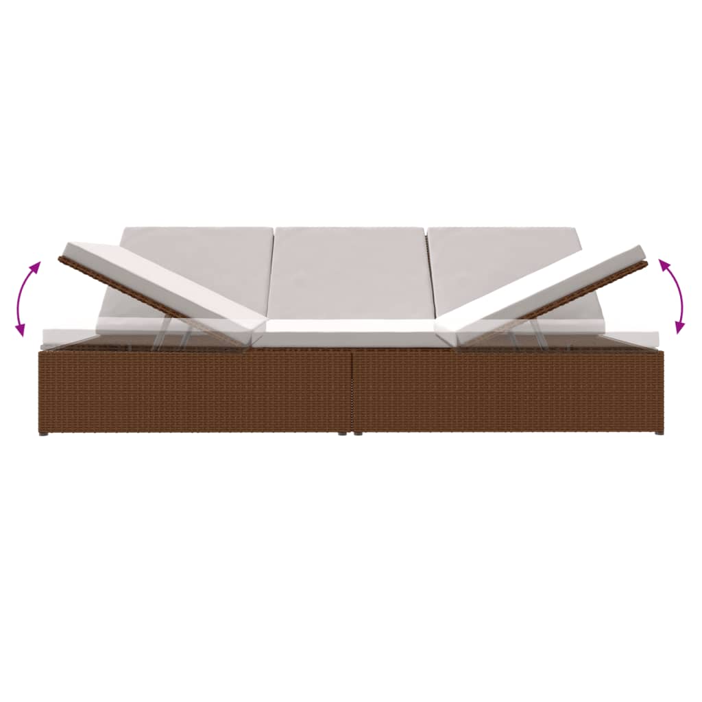 Chaise longue avec coussins en résine tressée marron