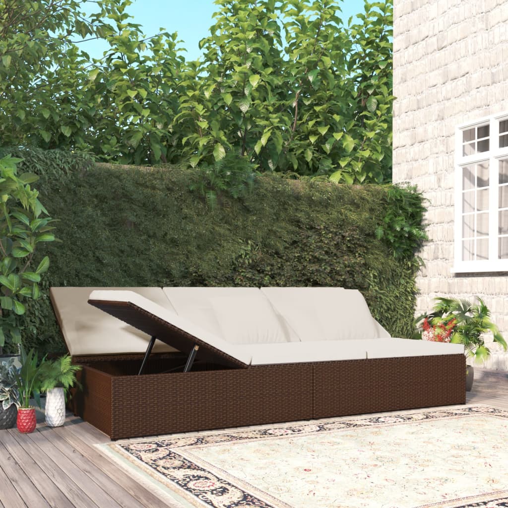 Chaise longue avec coussins en résine tressée marron