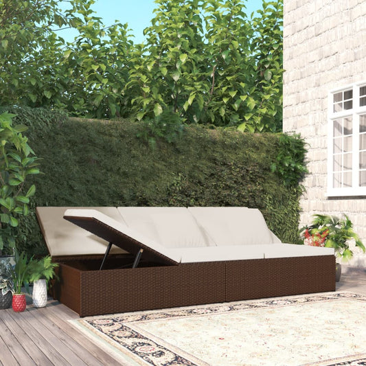 Chaise longue avec coussins en résine tressée marron