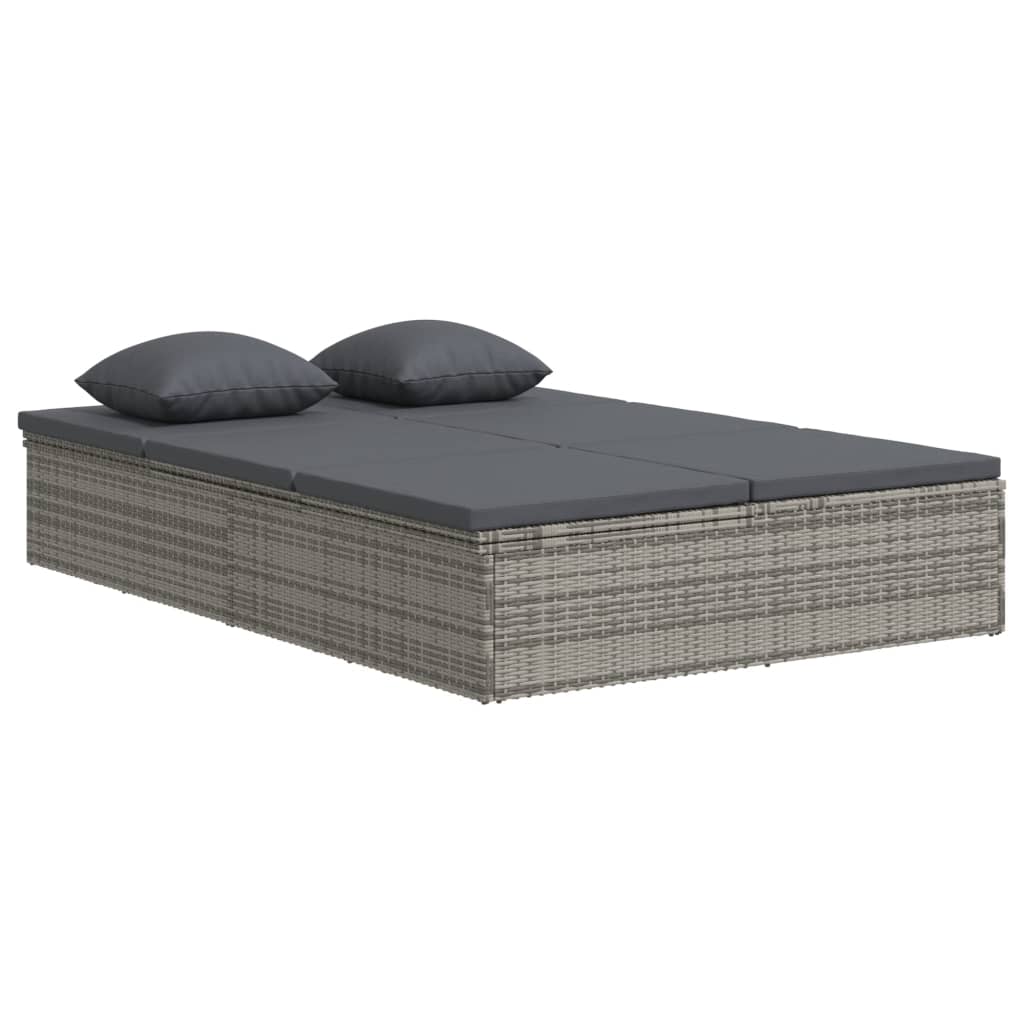 Chaise longue avec coussins en résine tressée gris foncé