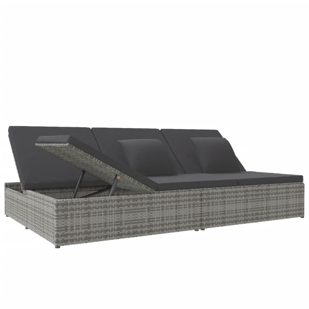 Chaise longue avec coussins en résine tressée gris foncé