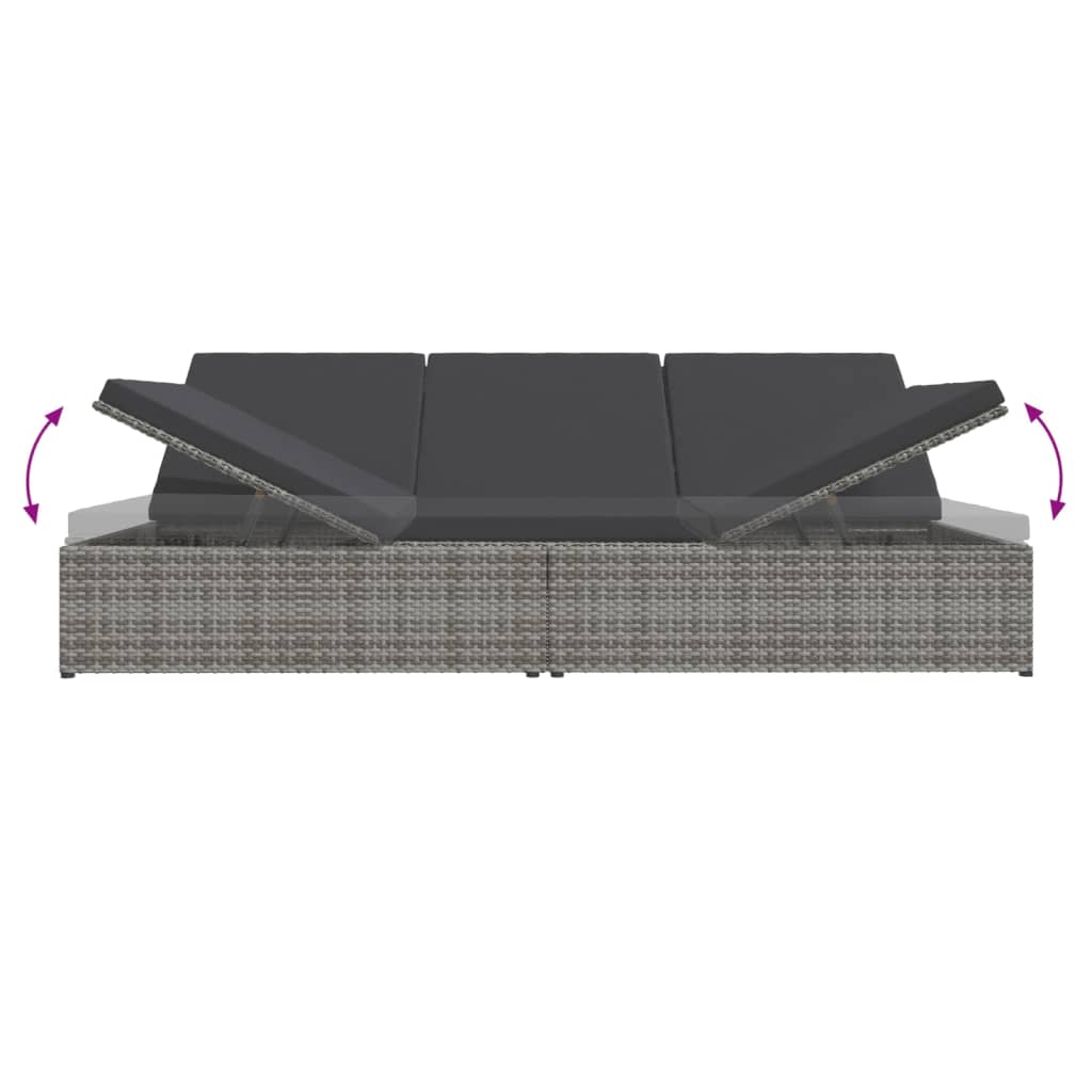 Chaise longue avec coussins en résine tressée gris foncé