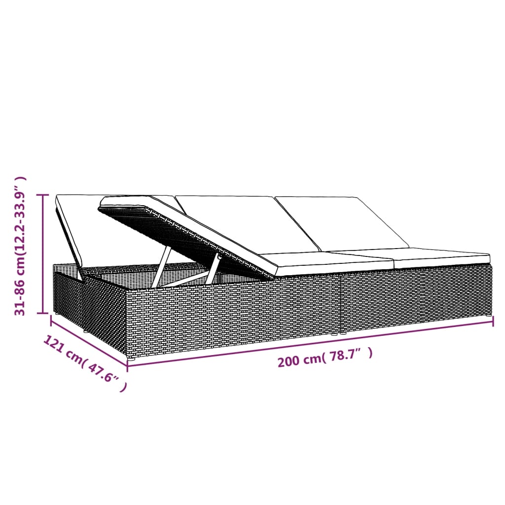 Chaise longue avec coussins en résine tressée gris foncé