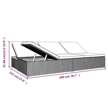 Sonnenliege mit Auflagen Poly Rattan Dunkelgrau