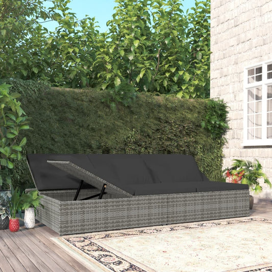 Chaise longue avec coussins en résine tressée gris foncé