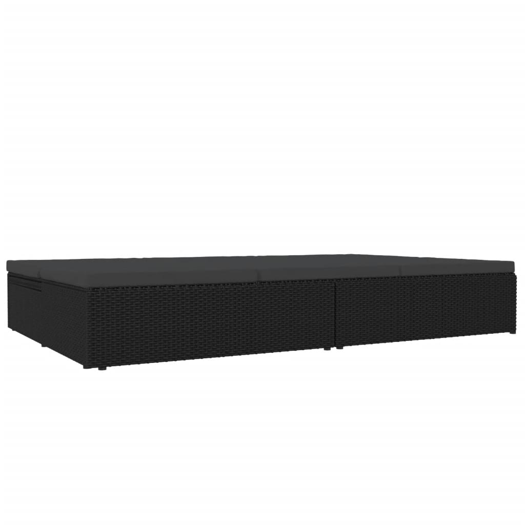 Sonnenliege mit Auflagen Poly Rattan Schwarz