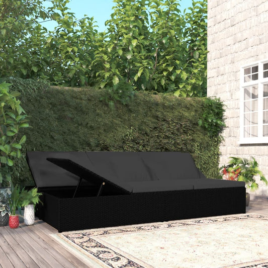 Chaise longue avec coussins en résine tressée noire