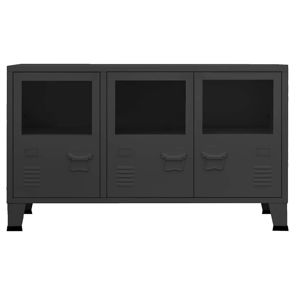 Industrial Sideboard Schwarz 105x35x62 cm Metall und Glas
