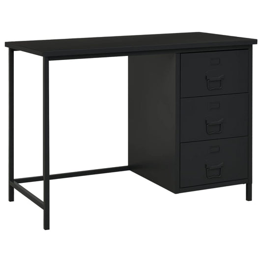 Bureau de style industriel avec tiroirs, noir, 105x52x75 cm