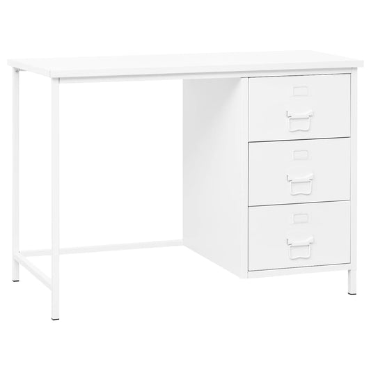 Bureau de style industriel avec tiroirs, blanc, 105x52x75 cm