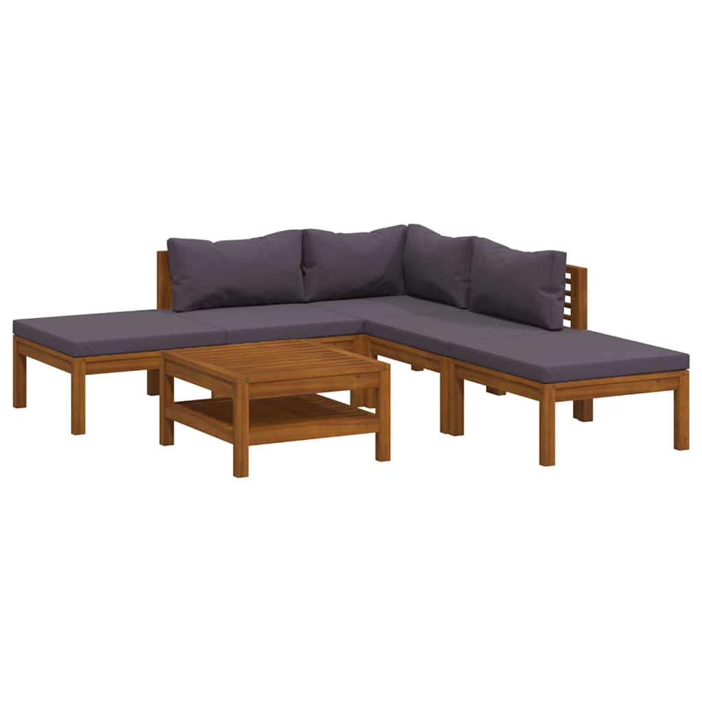 6-tlg. Garten-Lounge-Set mit Auflage Massivholz Akazie