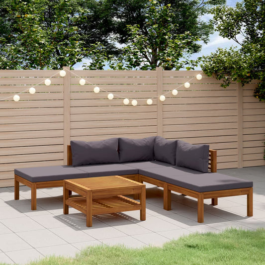 6-tlg. Garten-Lounge-Set mit Auflage Massivholz Akazie